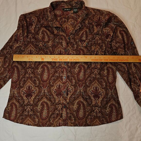 Eddie Bauer Woman's Long Sleeve Orange Paisley Blouse Size XXL - Picture 7 of 8